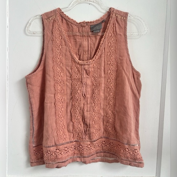 Vanessa Virginia Anthropologie Mauve Embroidered Trim Square Neck Top Size 12 - Picture 1 of 3